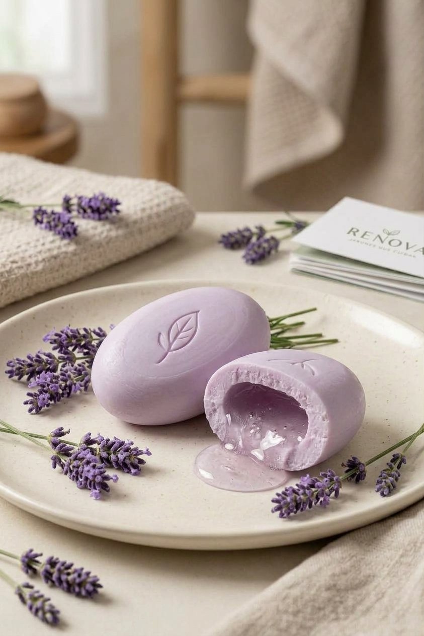 Jabón RENOVA de Lavanda con tonos lilas